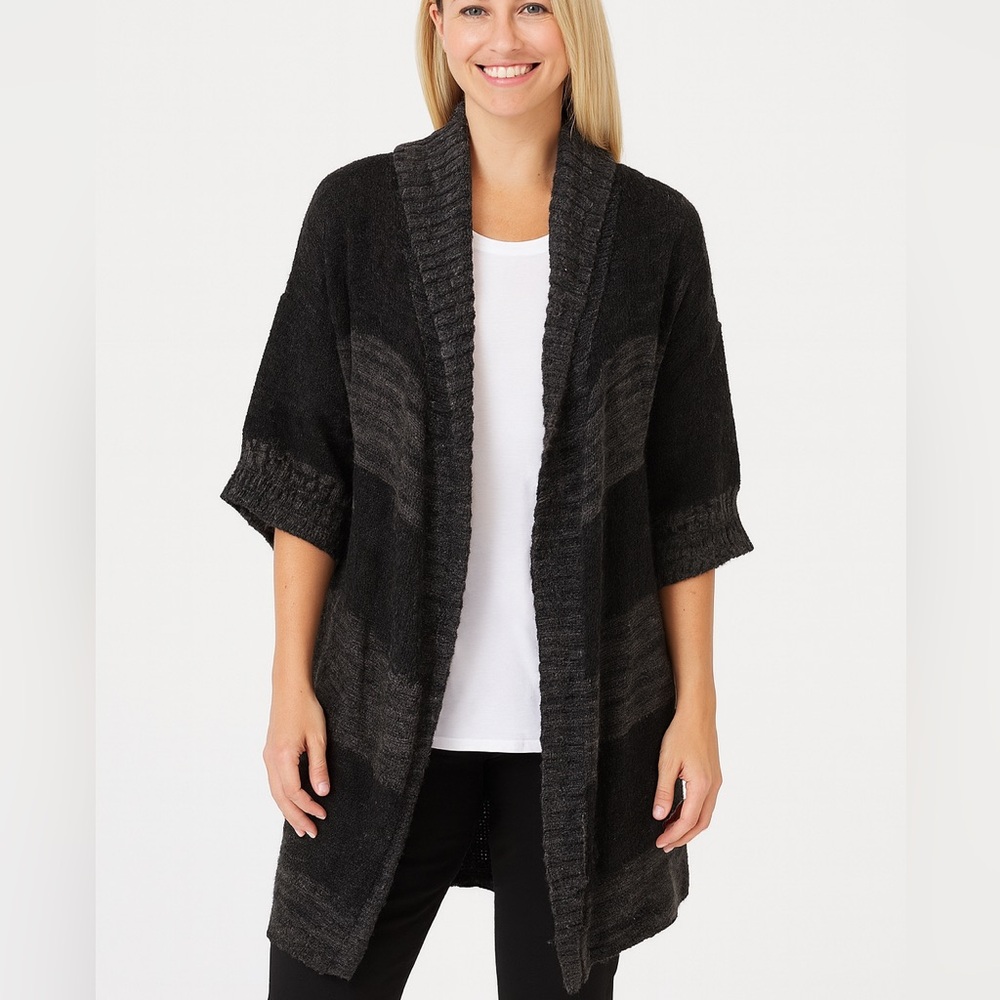 INDIGENOUS Sz Small Open Cardigan 100% Alpaca Hand Loomed Made in Peru Charcoal